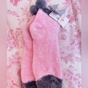Alexa Rose Pink & Gray With A Gray Pom Pom On Top Cozy & Warm Woman Socks NWT